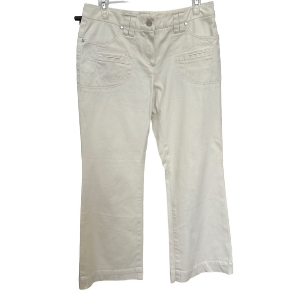 Per Se Women's Wide Leg Pants Flat Front Pockets‎ Midrise Cream Size 6 - Picture 1 of 7